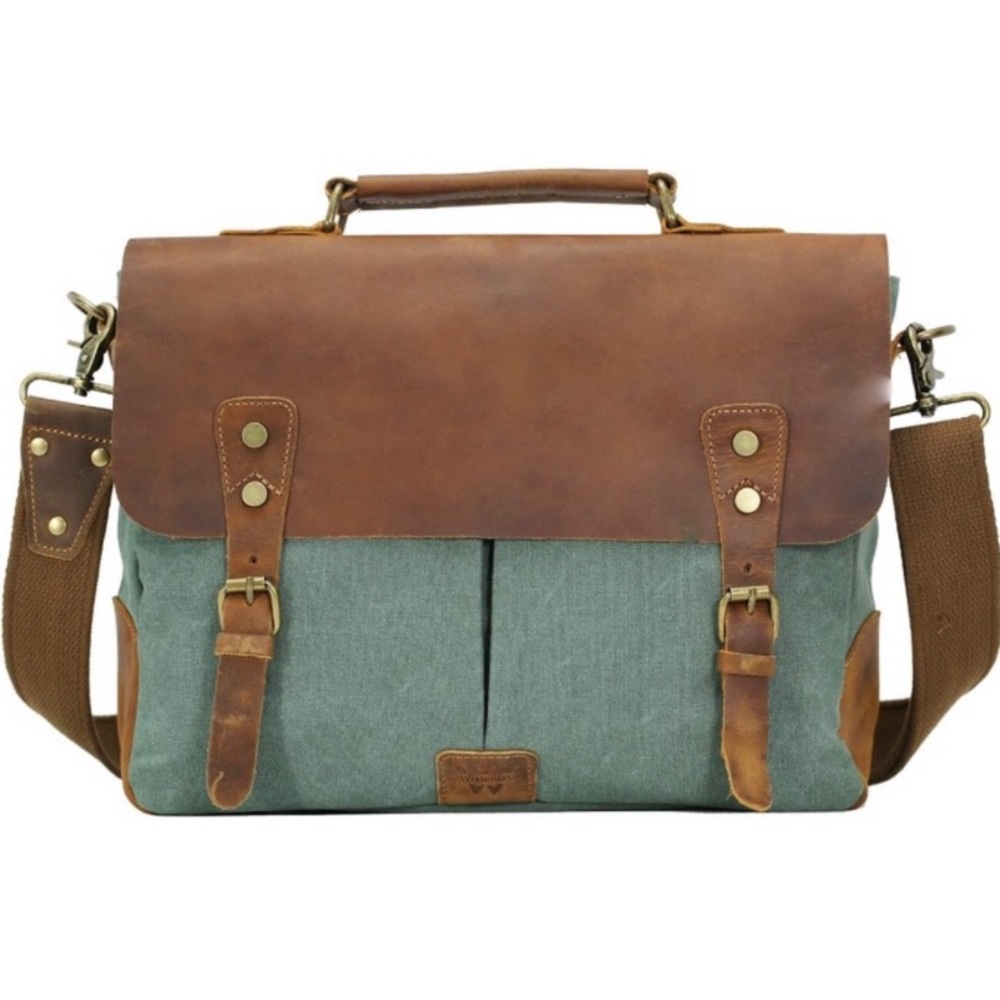 WOWBOX distressed leather vintage style canvas messenger bag